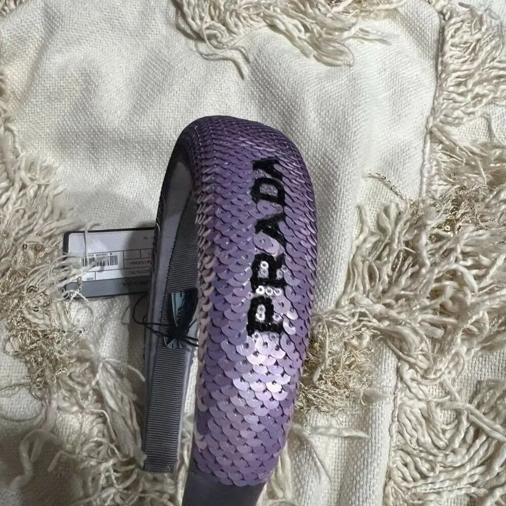 Prada Sequin Purple Logo Headband NEW